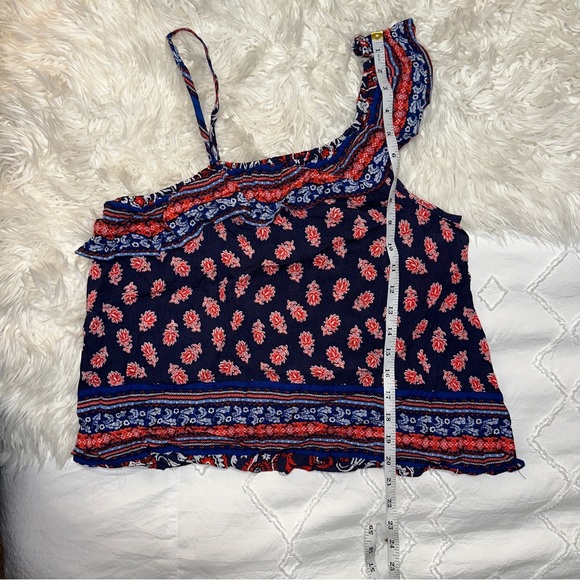 Xhilaration | NWT Asymmetrical Off Shoulder Flowy Ruffle Floral Latinx Print Top - Picture 11 of 12